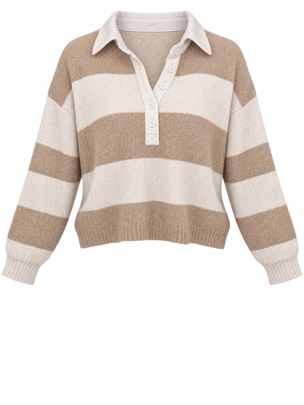 Women's American Eagle Beige and Cream Polo V-Neck Cropped Sweater - small